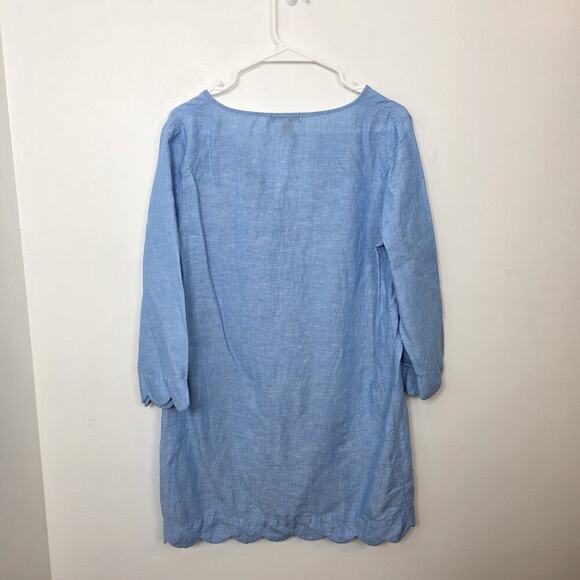 J. Crew Blue Linen Blend Chambray 3/4 Sleeve Coastal Beachy Scalloped Tunic Sz S - Picture 8 of 9